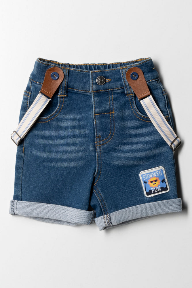 Breathable Comfort Styled Denim Braced Shorts Indigo Wash