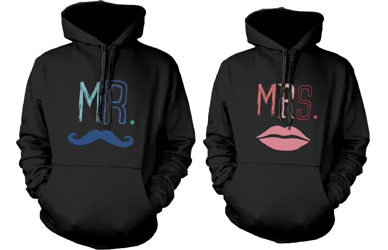 Versatile Outfits Mr and Mrs Couple Outfit Mustache and Lips Matching Hoodies for Couples