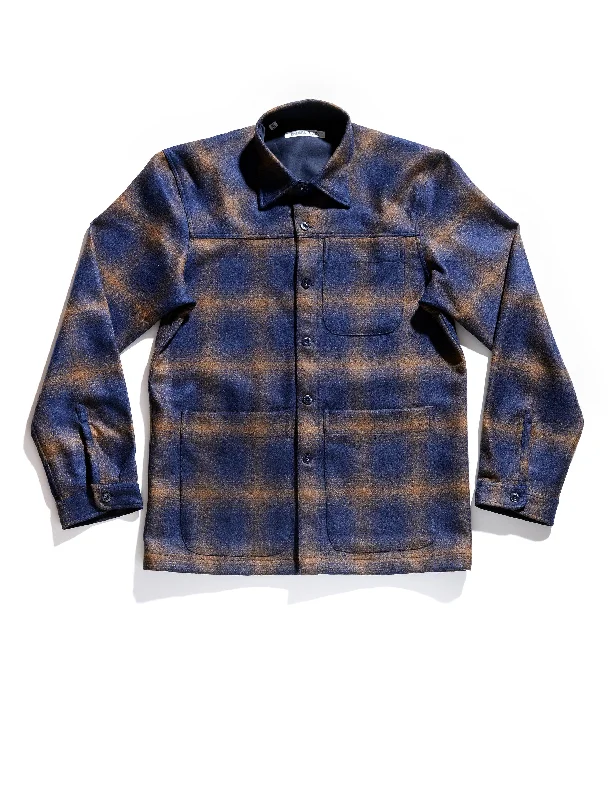 Urban Comfort FINAL SALE: BKT15 Shirt Jacket in Boiled Wool Plaid - Blue and Brown