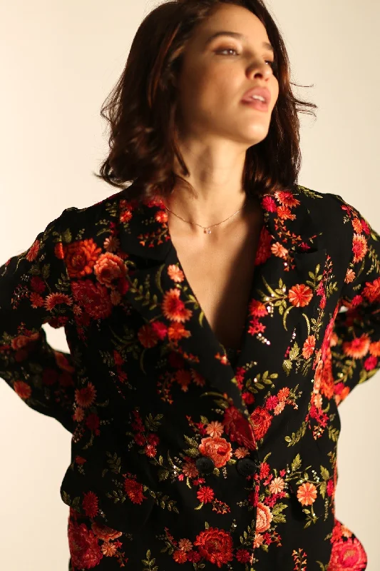 Advanced Design BLACK ROSE EMBROIDERED NOVELTY BLAZER JACKET MANON