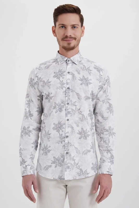 Fashionable Prints Slim Fit Cotton Gray Floral Printed Casual Shirt