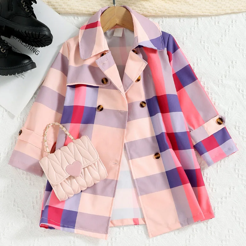 Design Must-have Plaid Lapel Collar Long Sleeve Coat