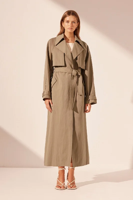 Cozy Chic KAI RELAXED TRENCH COAT - GREY KHAKI