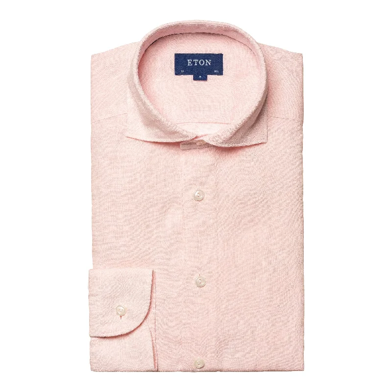 Multifunctional Style Pink Solid Linen Contemporary Fit Shirt - ETON