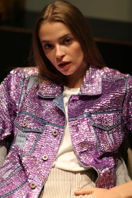 Chic Relaxation EMBROIDERED SEQUIN DENIM JACKET DEMI