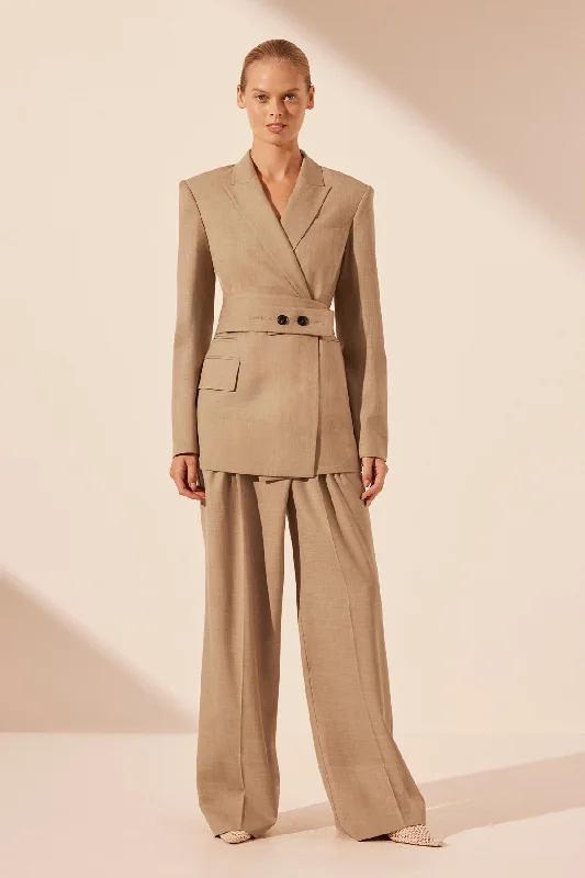 Simple Elegance ASHER HOURGLASS DOUBLE BREASTED BLAZER WITH BELT - LATTE