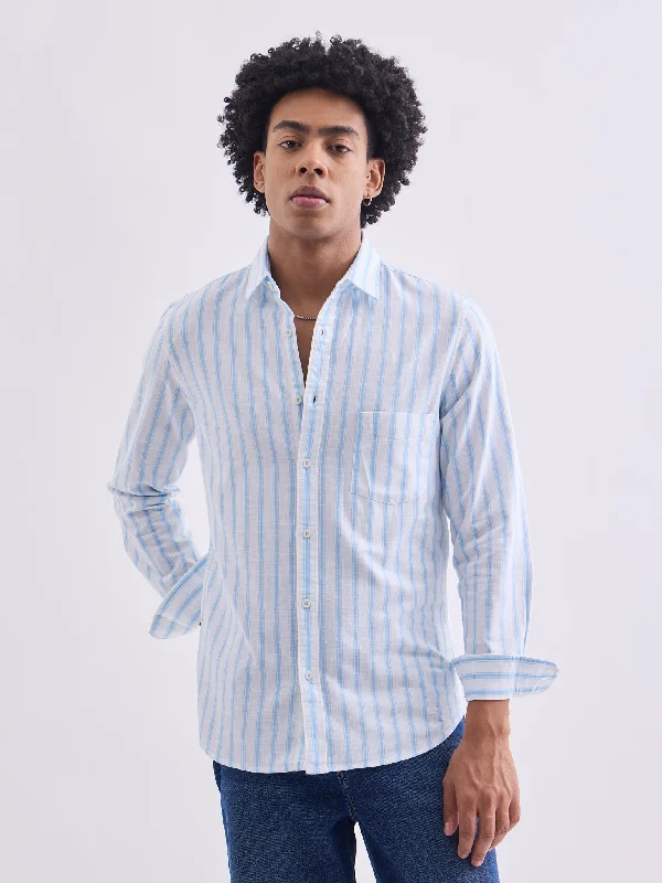 Cute Design White Striped Cotton Shirt