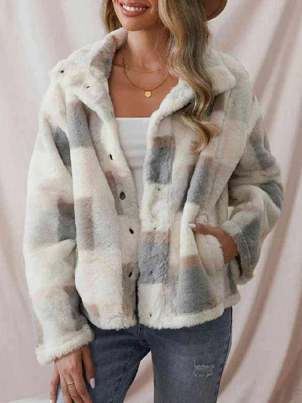 Fashionable Items Collared Button Up Plaid Coat