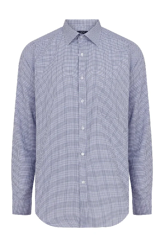 Elegant Design Regular Fit Pin Check Cotton Blue Casual Shirt