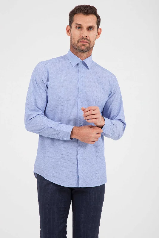 Luxury Style Regular Fit Long Sleeve Cotton Blue Casual Shirt