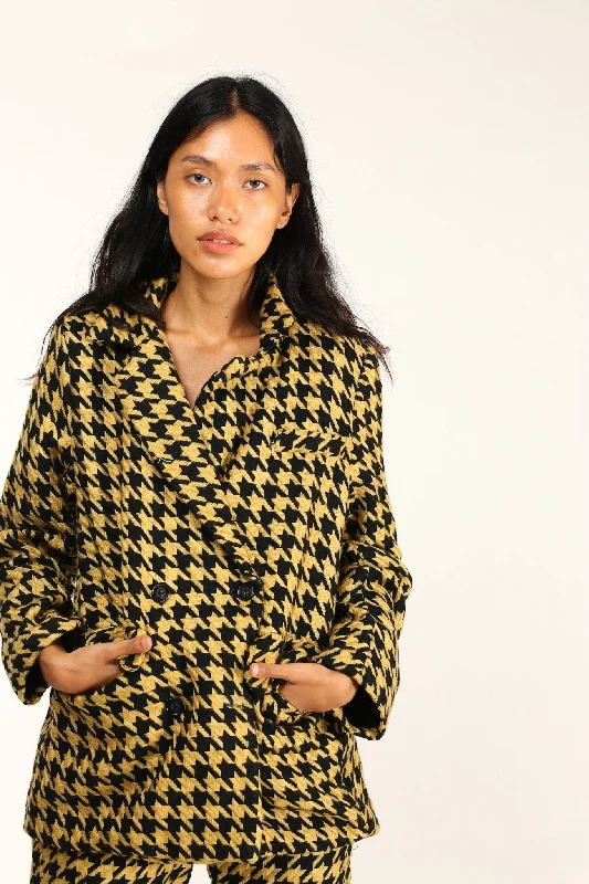 Easy Fashion BLACK YELLOW CHECKERED JACKET BLAZER ROINA