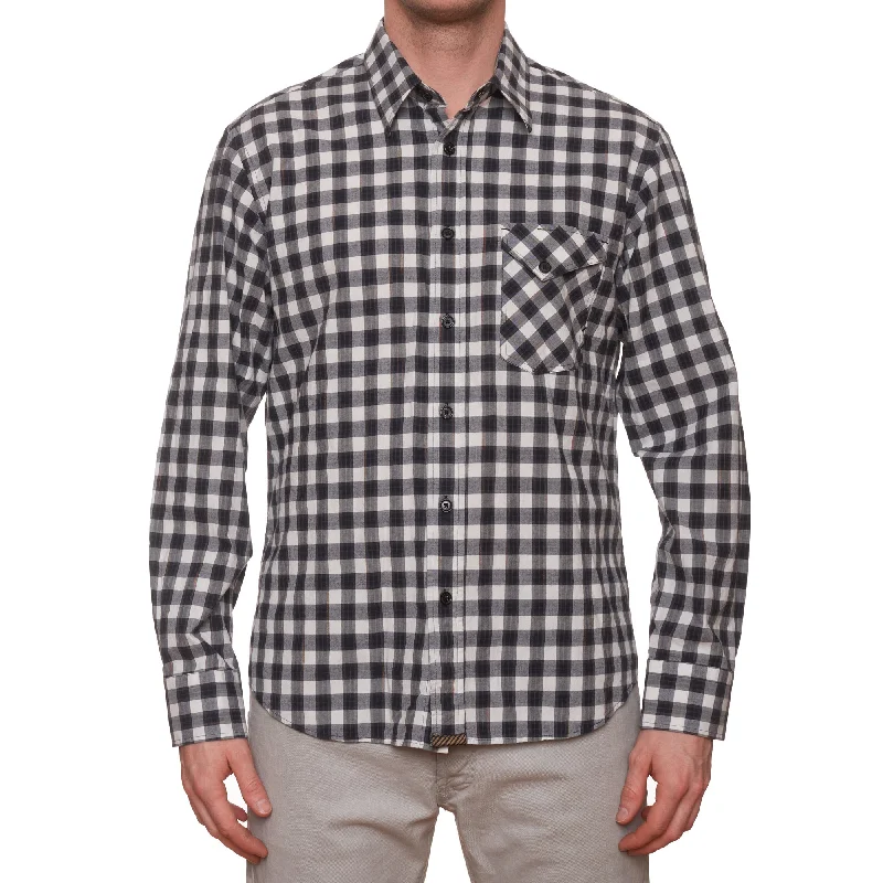 Minimal Style BILLY REID Gray-White Plaid Cotton Casual Shirt NEW US L Standard Cut