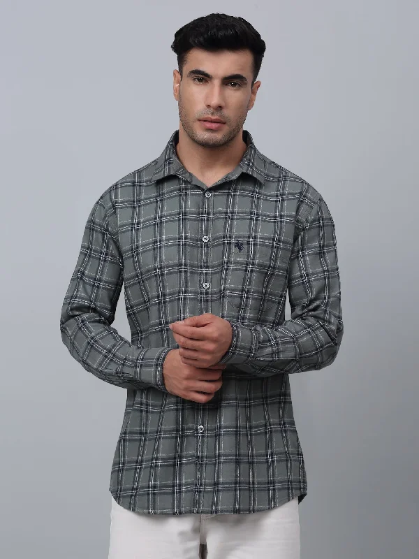 Autumn Selection Men's Grey  Casual Big Checks Full Sleeve Shirt