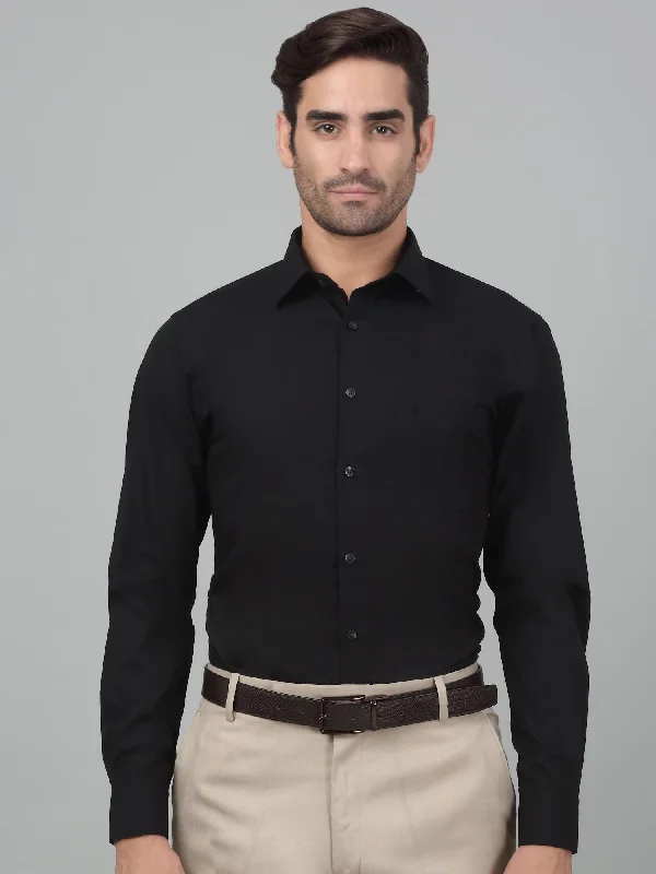 Relaxed Fit Wear Men's Black Formal Plain Full Sleeve Shirt
