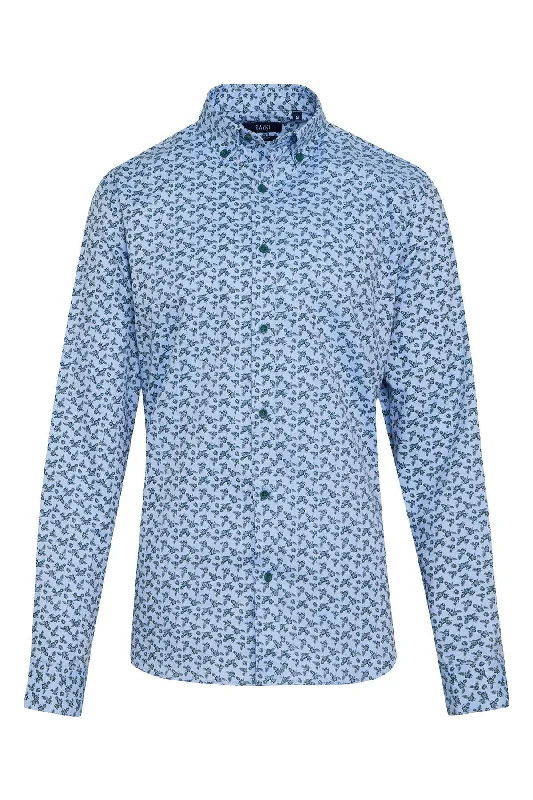 Relaxed Fashion Comfort Fit Long Sleeve Printed Cotton Green Casual Shirt