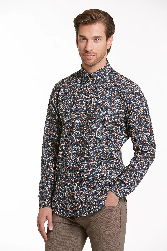 Everyday Style Comfort Fit Long Sleeve Printed Cotton Orange Casual Shirt