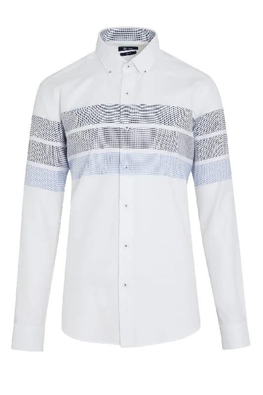 Easygoing Style Dynamic Fit Striped Cotton Blend White Casual Shirt