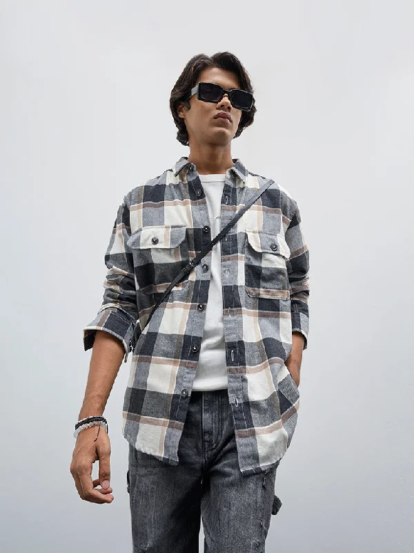 Light Fit Nuon Charcoal Checkered Relaxed-Fit Shirt