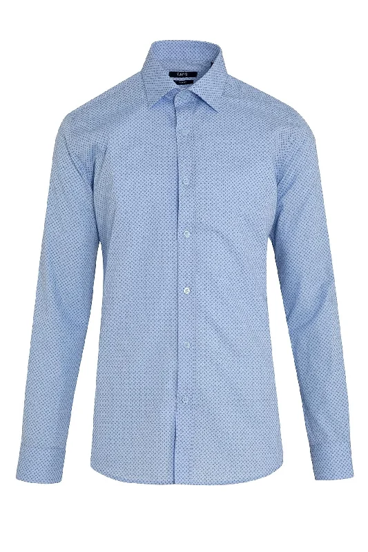Simple Matching Slim Fit Long Sleeve Printed Cotton Casual Shirt, Blue B3