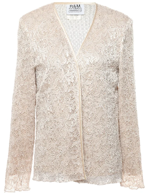 Breezy Style Beige Lace Evening Jacket - M