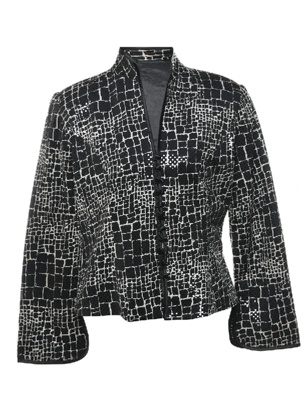 Soft Touch Black & Silver Snakeskin Pattern Evening Jacket - M