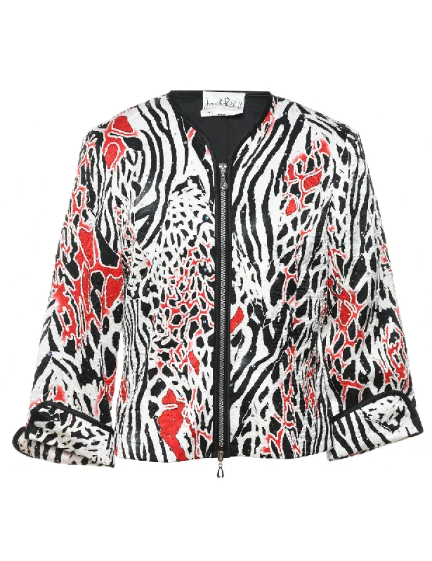 Chic Comfort Black, White & Red Abstract Pattern Sparkly Evening Jacket - M