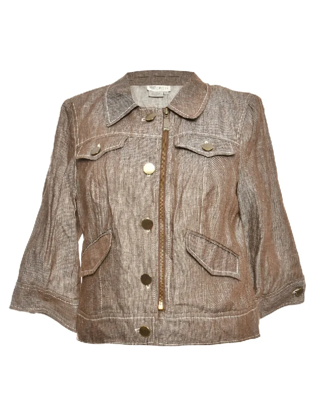 Smart Comfort Wear Button-Front Brown Cropped Jacket - M