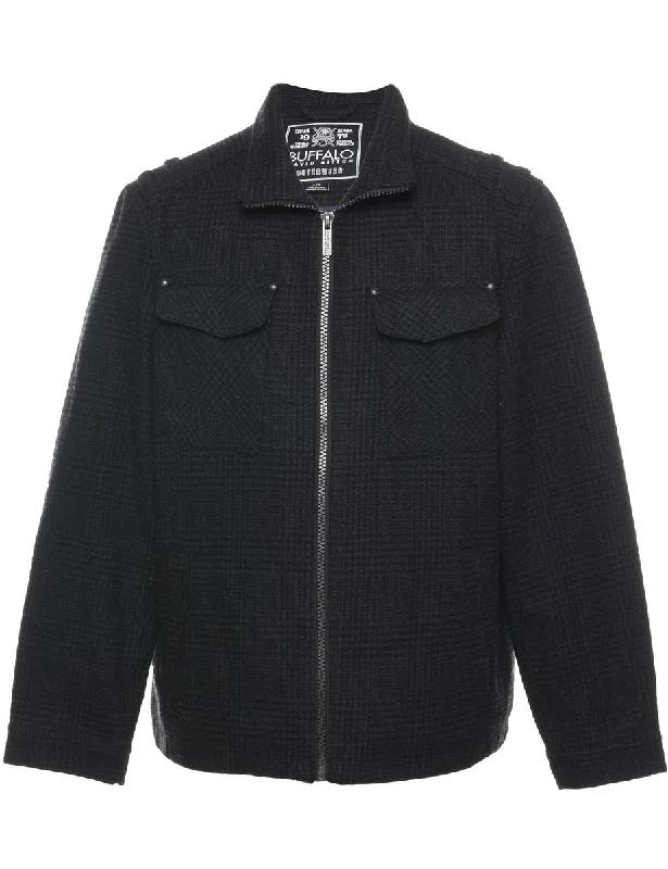 Fashion Wear Dark Grey Checked Zip-Front Jacket - L