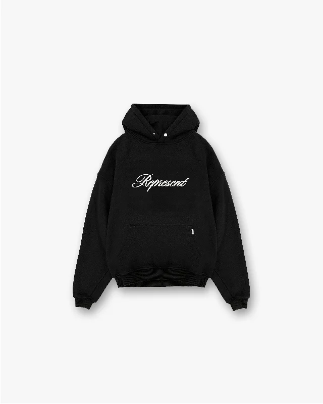 Fashionable And Versatile Script Logo Hoodie - Black