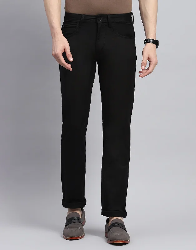 Simple Matching Men Black Light Wash Narrow Fit Denim