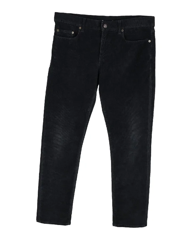 Cute Design Saint Laurent Straight-Leg Corduroy Trousers in Black Cotton