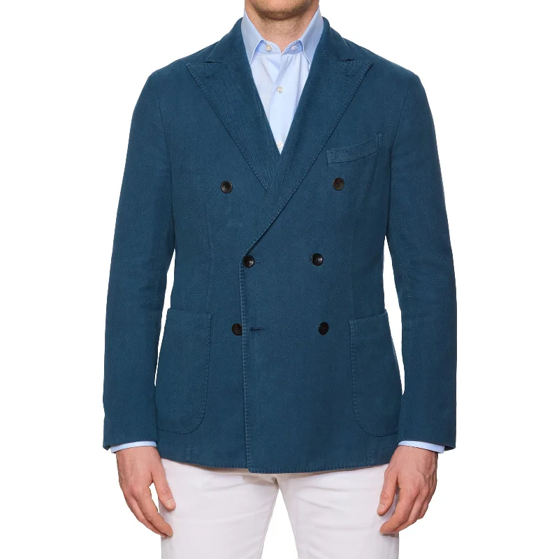 Cool Breeze At Night BOGLIOLI "K.Jacket" Blue Herringbone Cotton Unlined DB Jacket EU 50 US 40