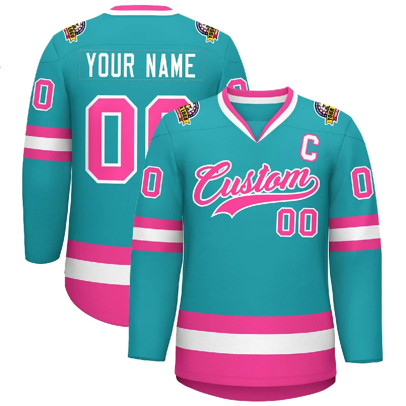 Casual Chic Outfits Custom Aqua Pink-White Classic Style Hockey Jersey