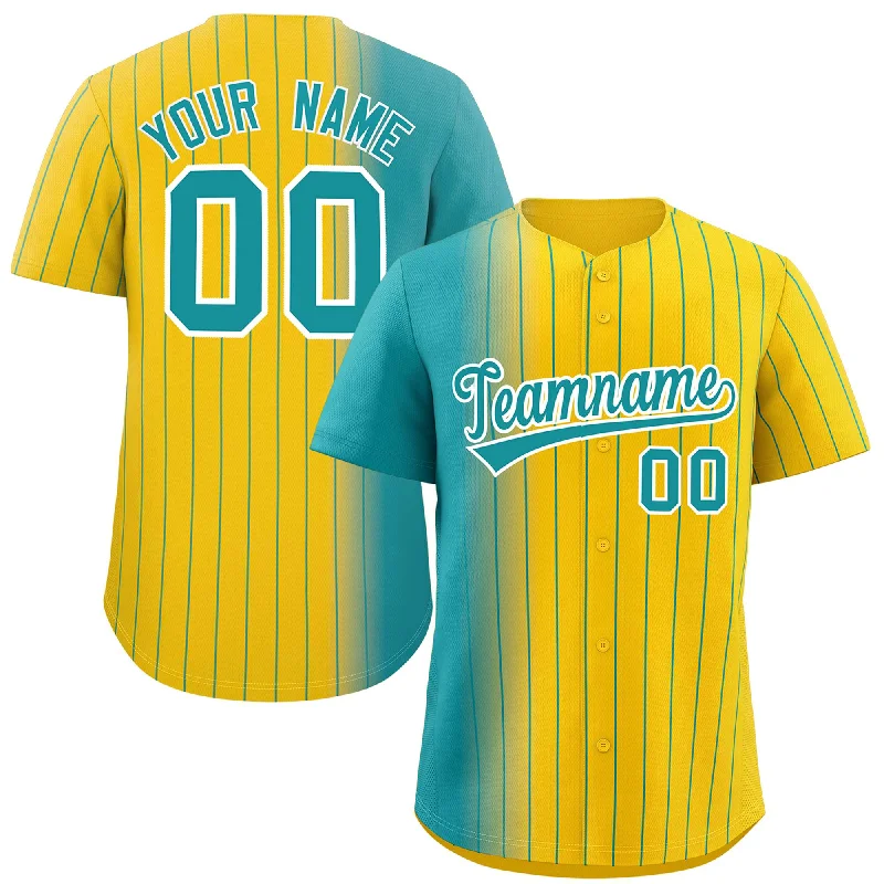 Youthful Custom Gold Aqua Pinstripe Personalized Gradient Authentic Baseball Jersey