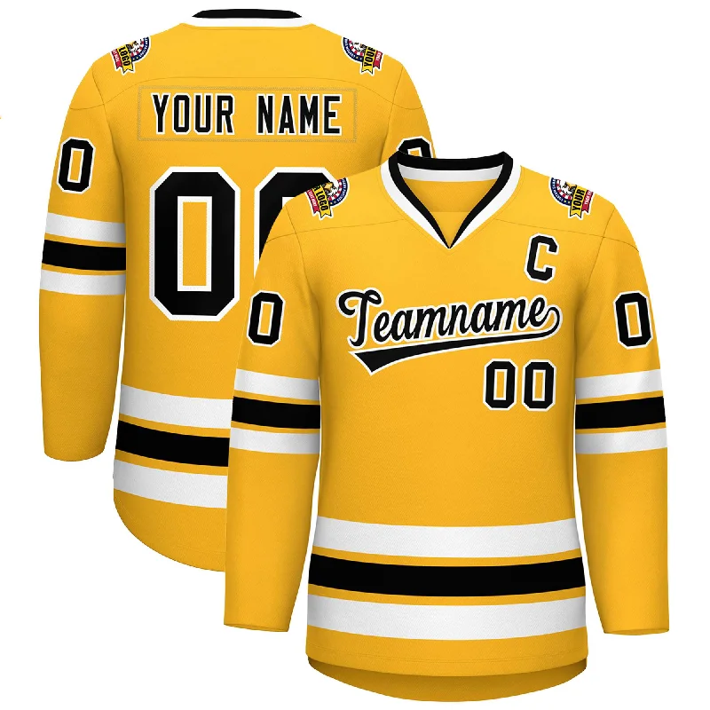 Noble Temperament Custom Gold Black-White Classic Style Hockey Jersey