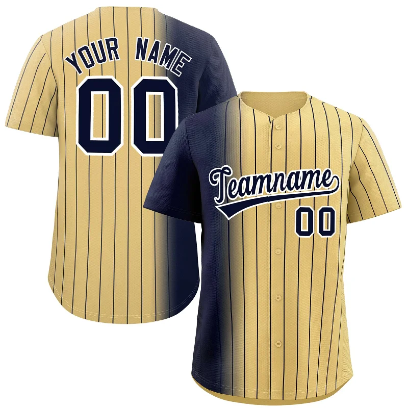 Casual Style Custom Khaki Navy Pinstripe Personalized Gradient Authentic Baseball Jersey