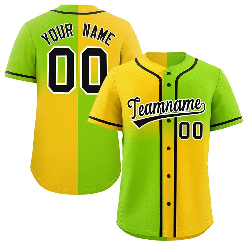 Spiritual Vitality Custom Neon Green Gold Personalized Symmetrical Gradient Design Authentic Baseball Jersey