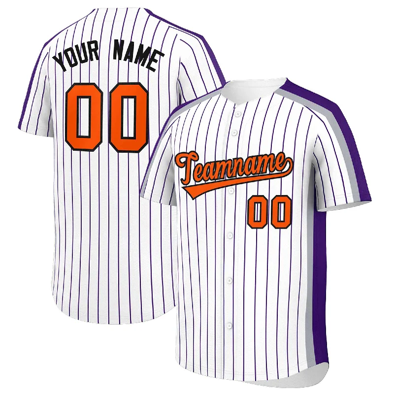 Celebrity Style Custom White Purple Pinstripe Personalized Side Two-tone Authentic Baseball Jersey