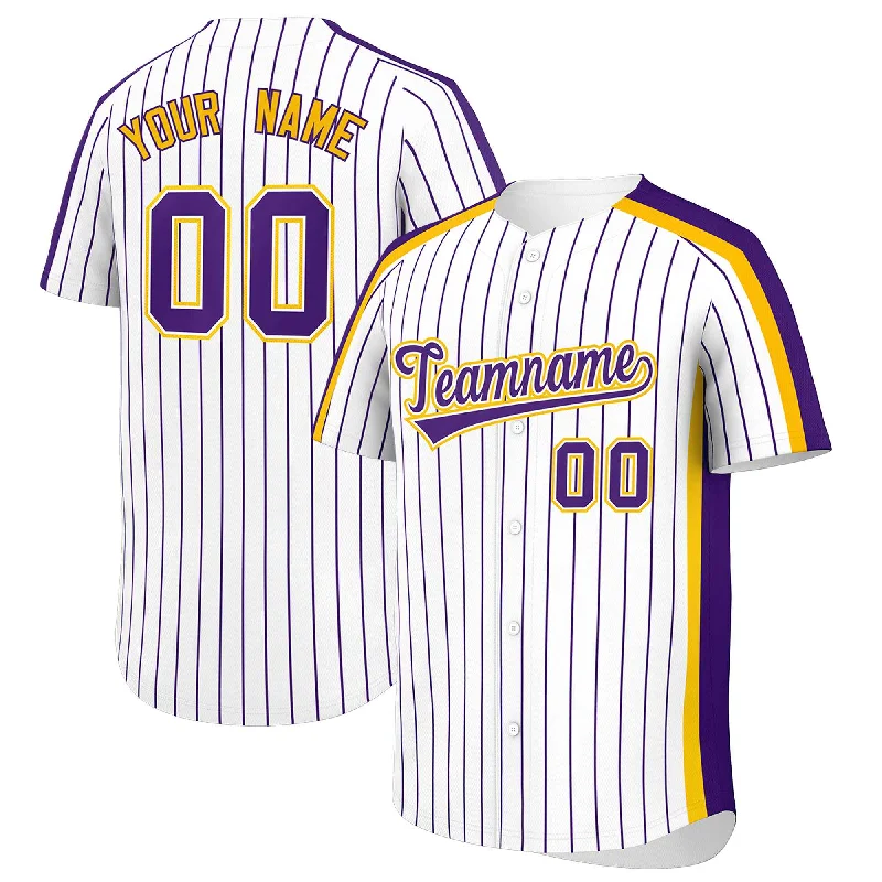 Easygoing Outfits Custom White Purple Pinstripe Personalized Side Two-tone Authentic Baseball Jersey