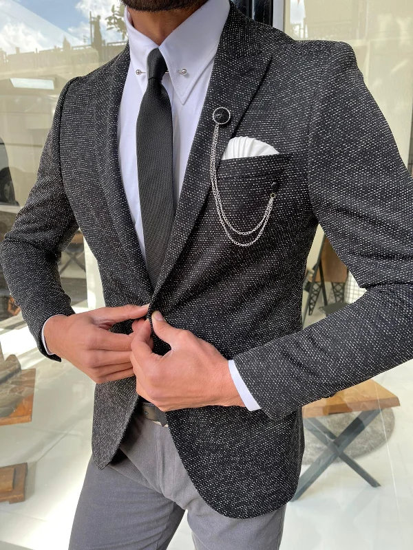 Preview New Products Eros Dark Gray Slim Fit Peak Lapel Wool Blazer