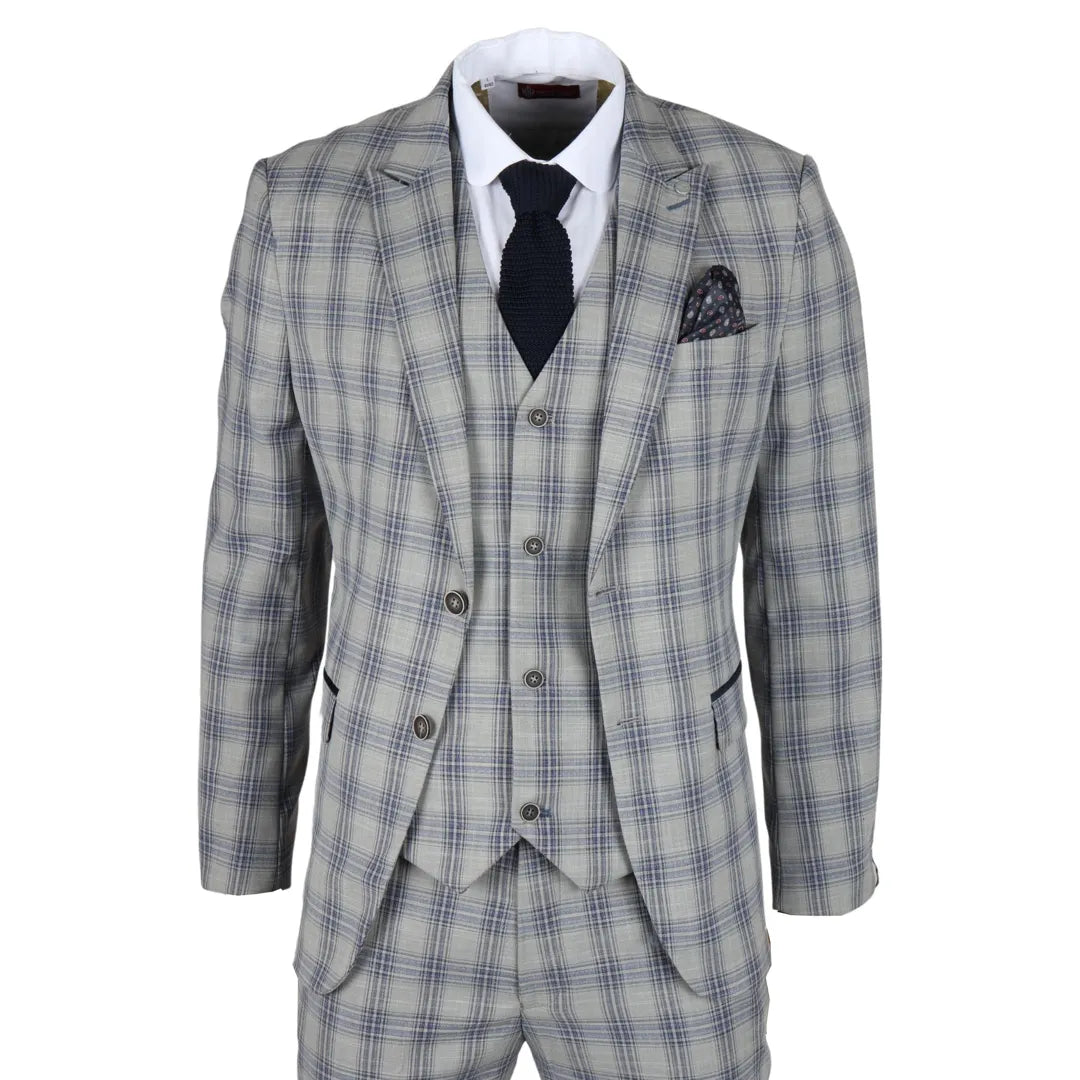 Fashion Concept Knight - Men's Grey Blue Checked Blazer