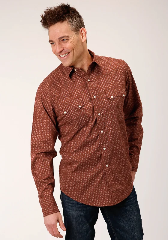 Lazy Home Roper Mens Brown 100% Cotton Arrow Geo L/S Shirt