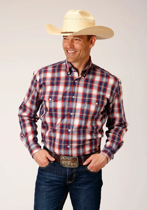 Versatile Items Roper Mens Independence Plaid Blue 100% Cotton L/S Shirt