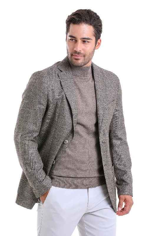Wandering freely Slim Fit Notch Lapel Brown Casual Blazer