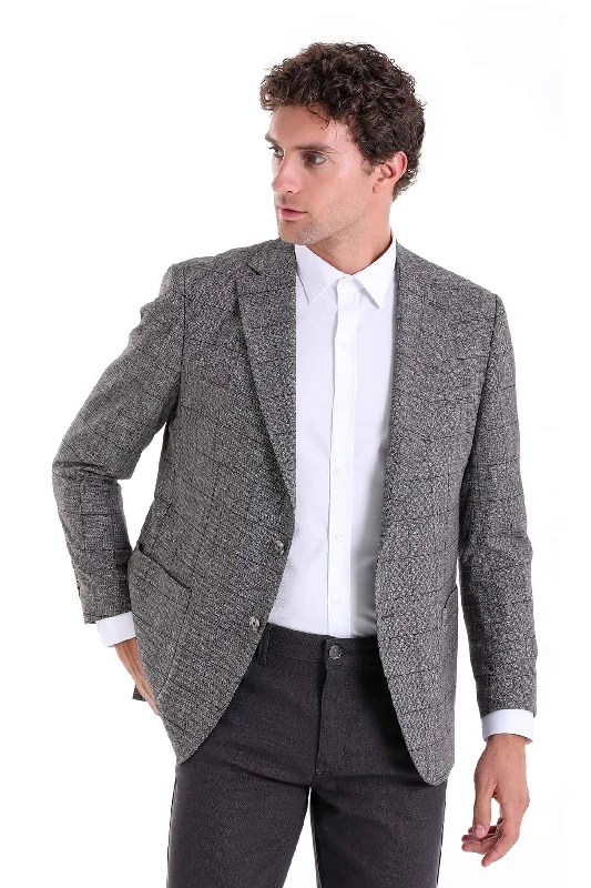 Weekend Comfort Wear Slim Fit Notch Lapel Checked Linen Burgundy Classic Blazer, Brown K.