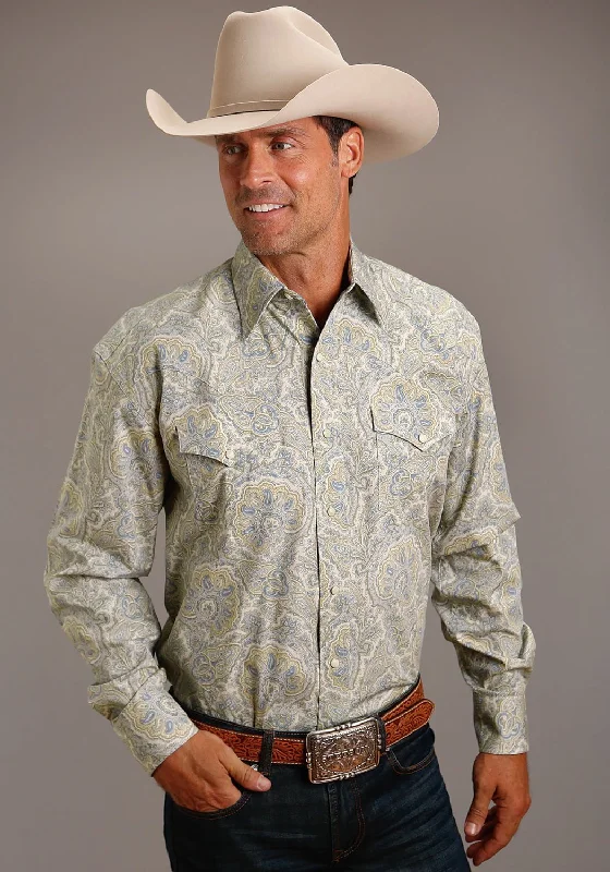 Cozy Chic Trends Stetson Mens Sandy Paisley Blue 100% Cotton L/S Shirt
