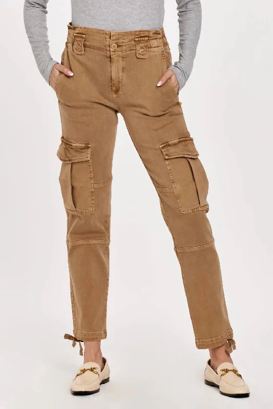 Simple Comfort Richie High Rise Slim Straight Cargo Pants In Brown