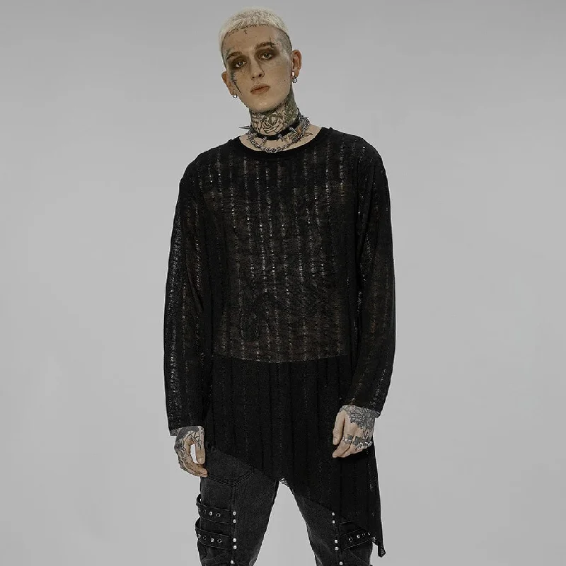 Soft Clothing Men's Gothic Irregular Sheer Mesh Shirt